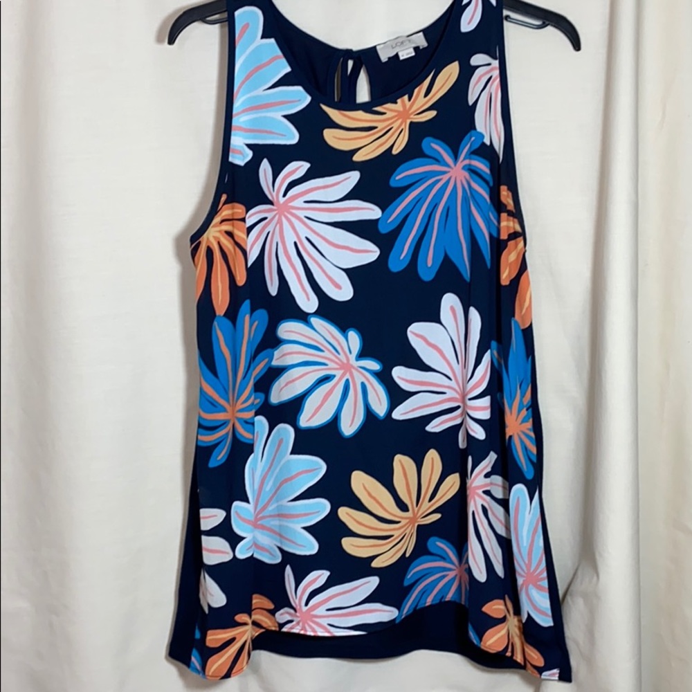 Ann Taylor loft navy/multicolor floral top medium